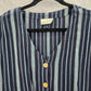 Universal Thread Blue Stripes Tie Front Button Down Top Blouse Size XS