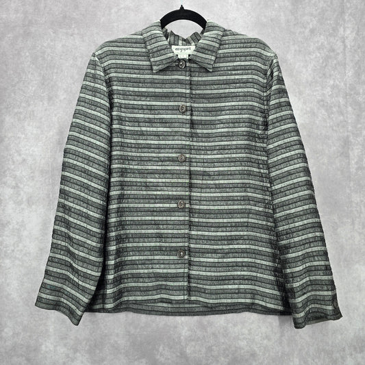 Easy Spirit Gray Stripe Button Metallic Long Sleeve Coat Jacket Large