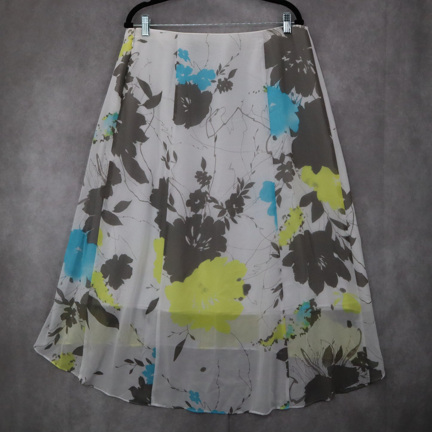 Investments II White Floral High Low Midi Flare Boho Flirty Skirt Plus 16W NWT