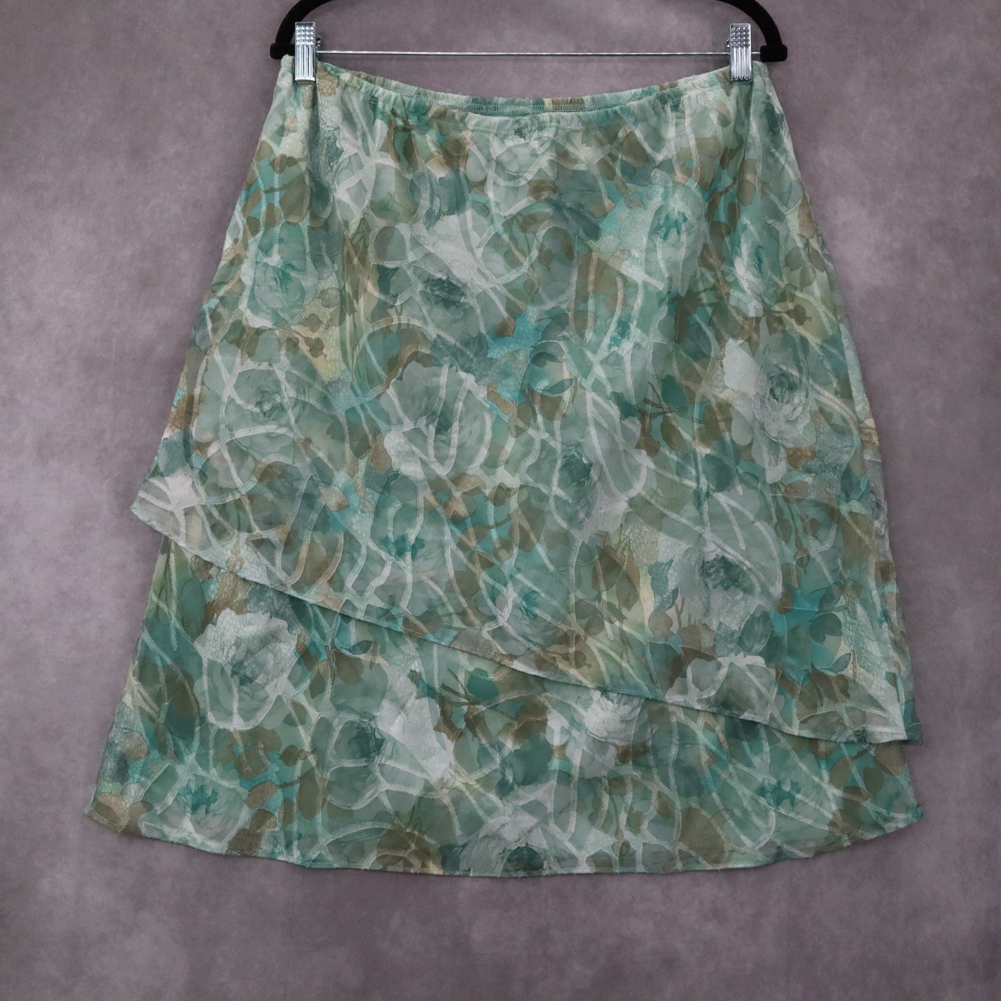 Kathy Roberts Green Floral Knee Length Flare Skirt Pull On Vintage Y2K Plus 16