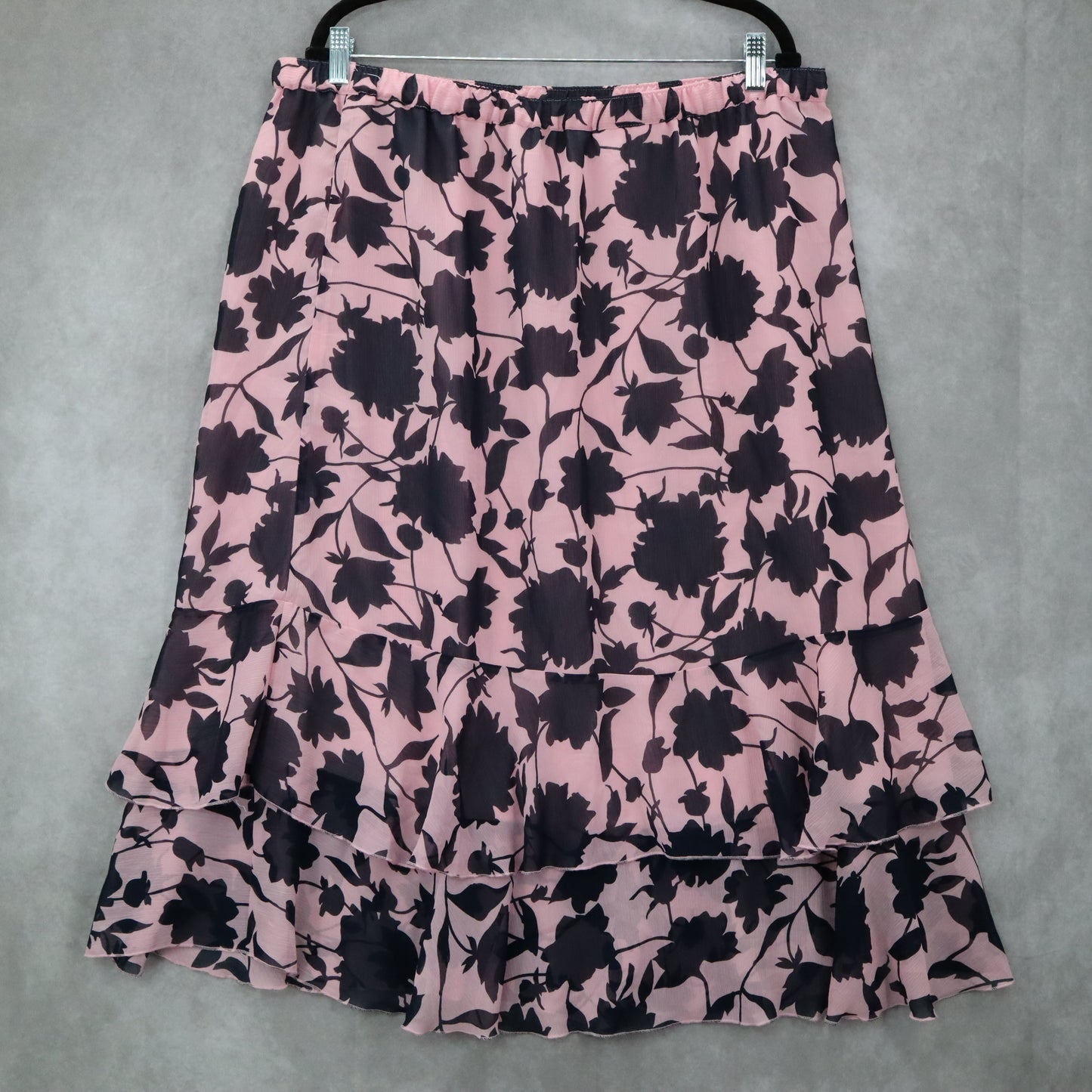 Sag Harbor Pink Blue Floral Knee Length Skirt Pull On Plus Boho XL Extra Large