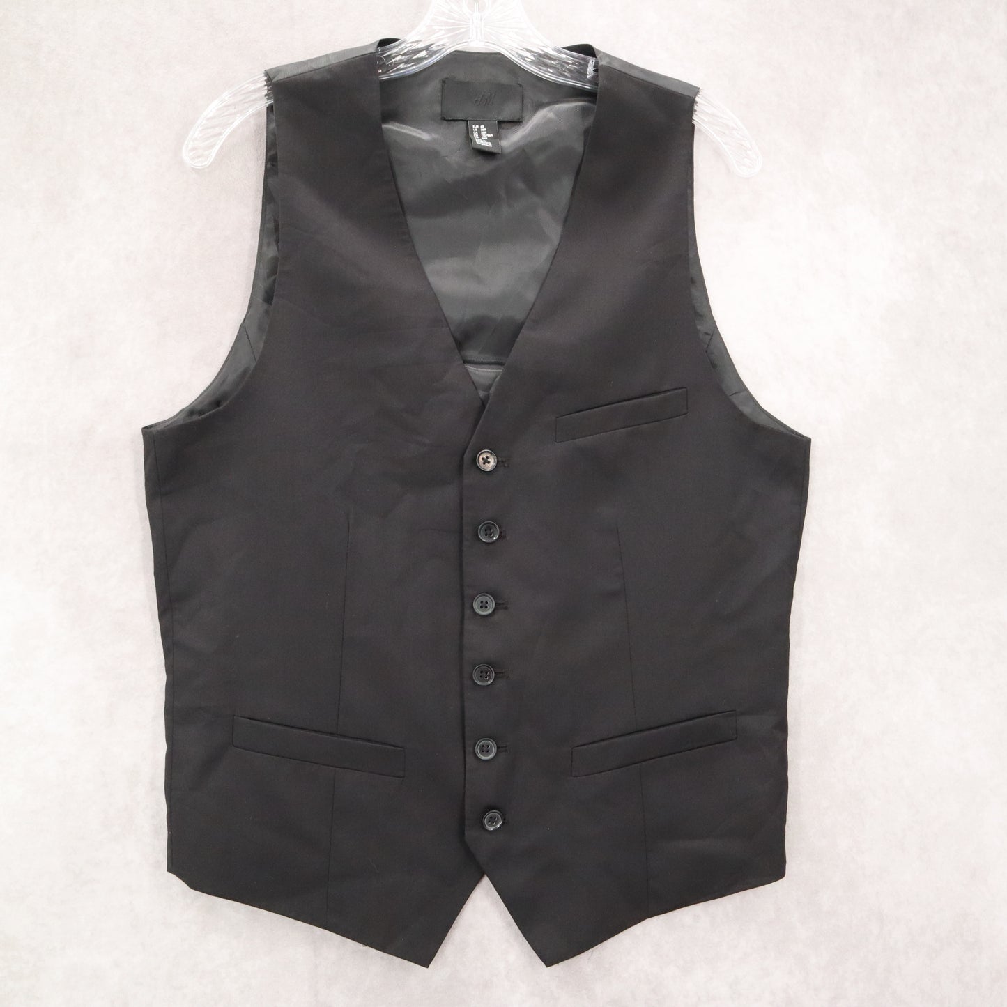 H&M Black 6 Button Welt Buckle Pocket Slim Waistcoat Formal Suit Vest 38R Small