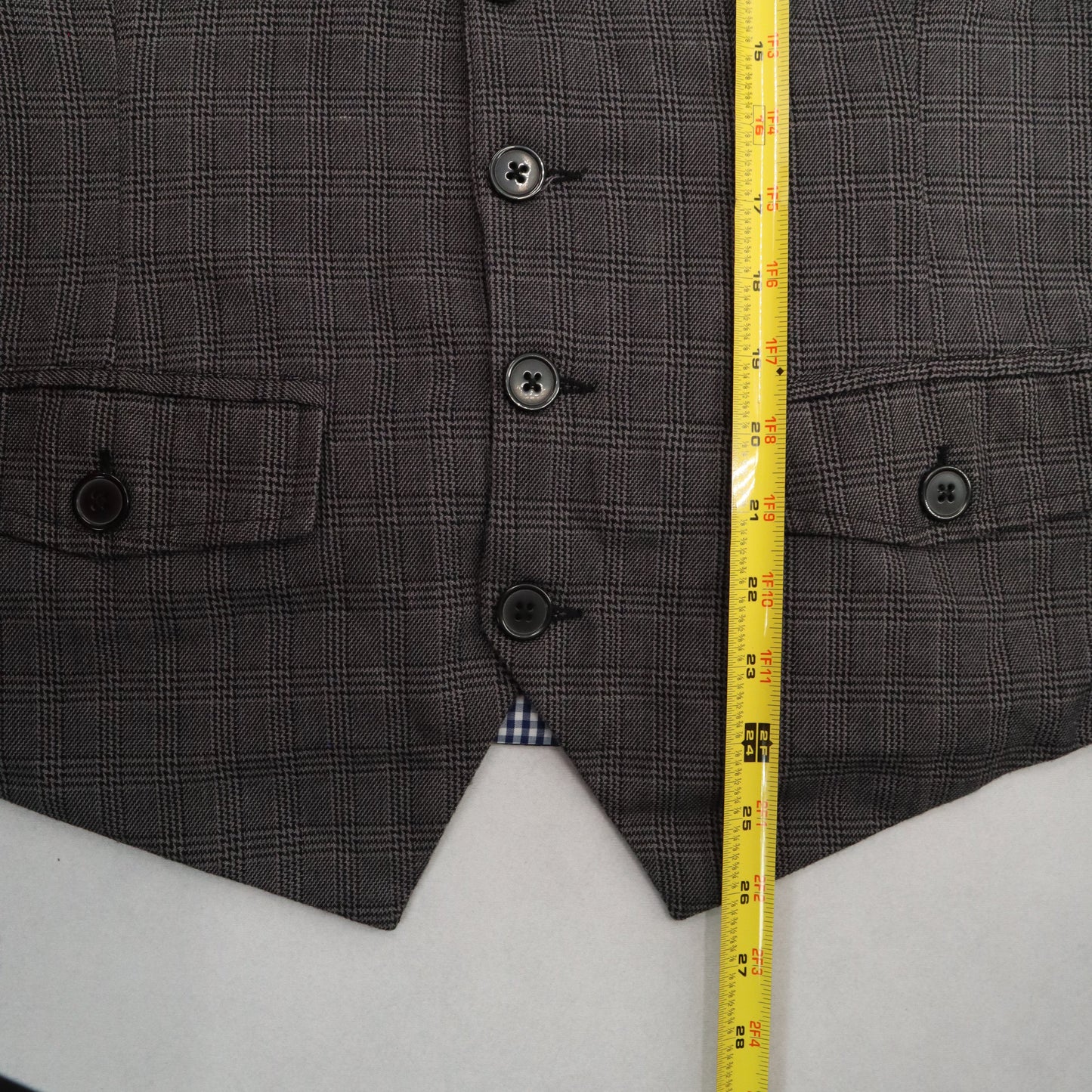 Sovereign Codes Gray Checker 5 Button Point Pocket Waistcoat Formal Suit Vest XL