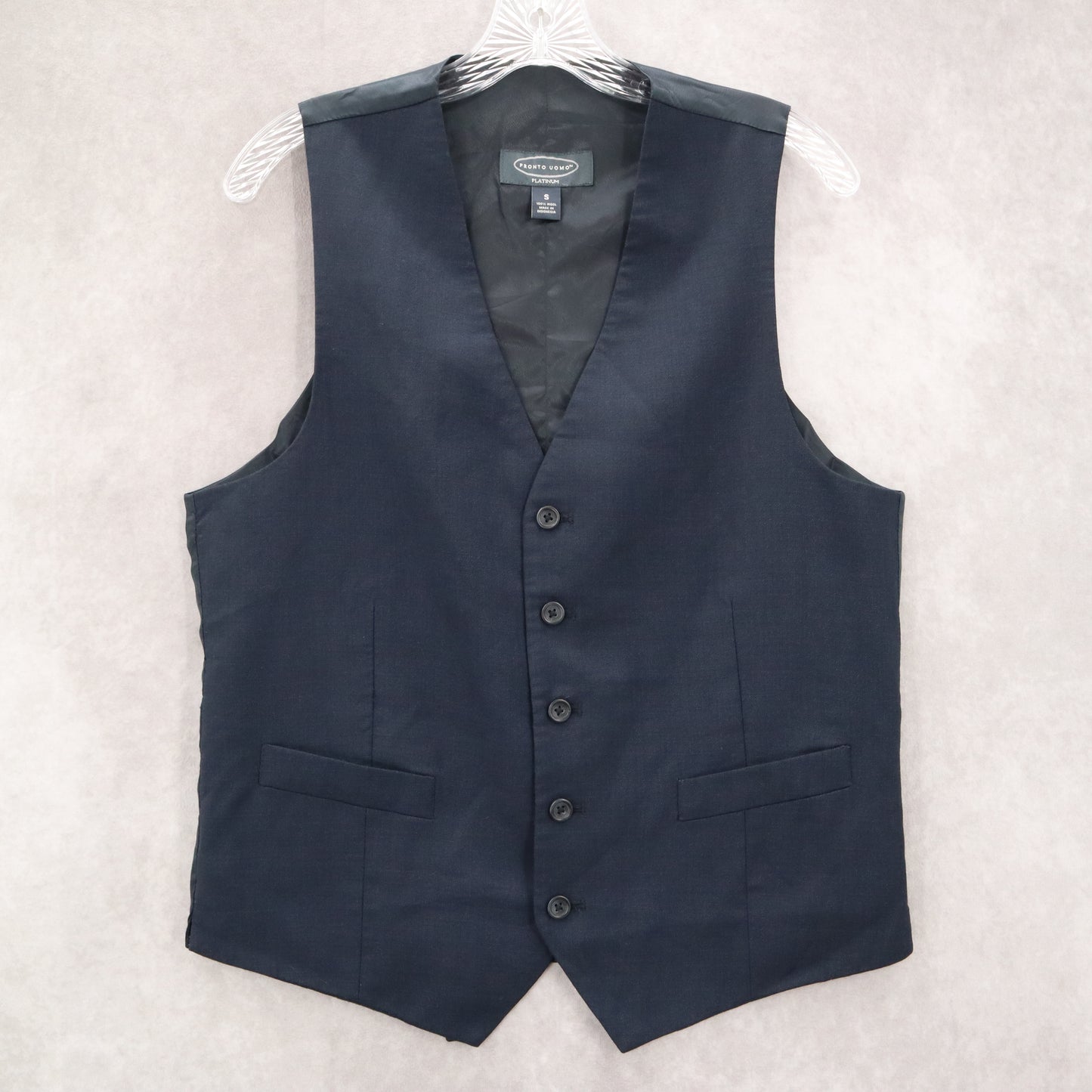 Pronto Uomo Platinum Blue 5 Button Point Bottom Waistcoat Tuxedo Suit Vest Wool 38R Small