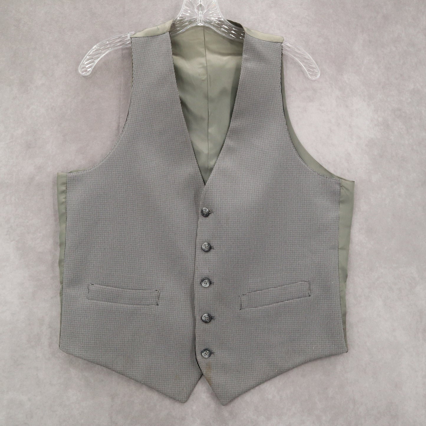 Gray Checker 5 Button Point Bottom Waistcoat Tuxedo Formal Suit Vest Wool Medium