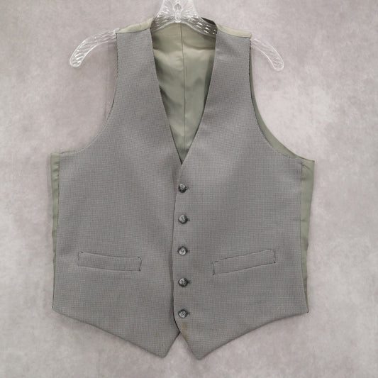 Gray Checker 5 Button Point Bottom Waistcoat Tuxedo Formal Suit Vest Wool Medium