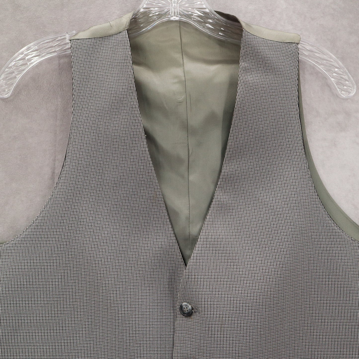 Gray Checker 5 Button Point Bottom Waistcoat Tuxedo Formal Suit Vest Wool Medium