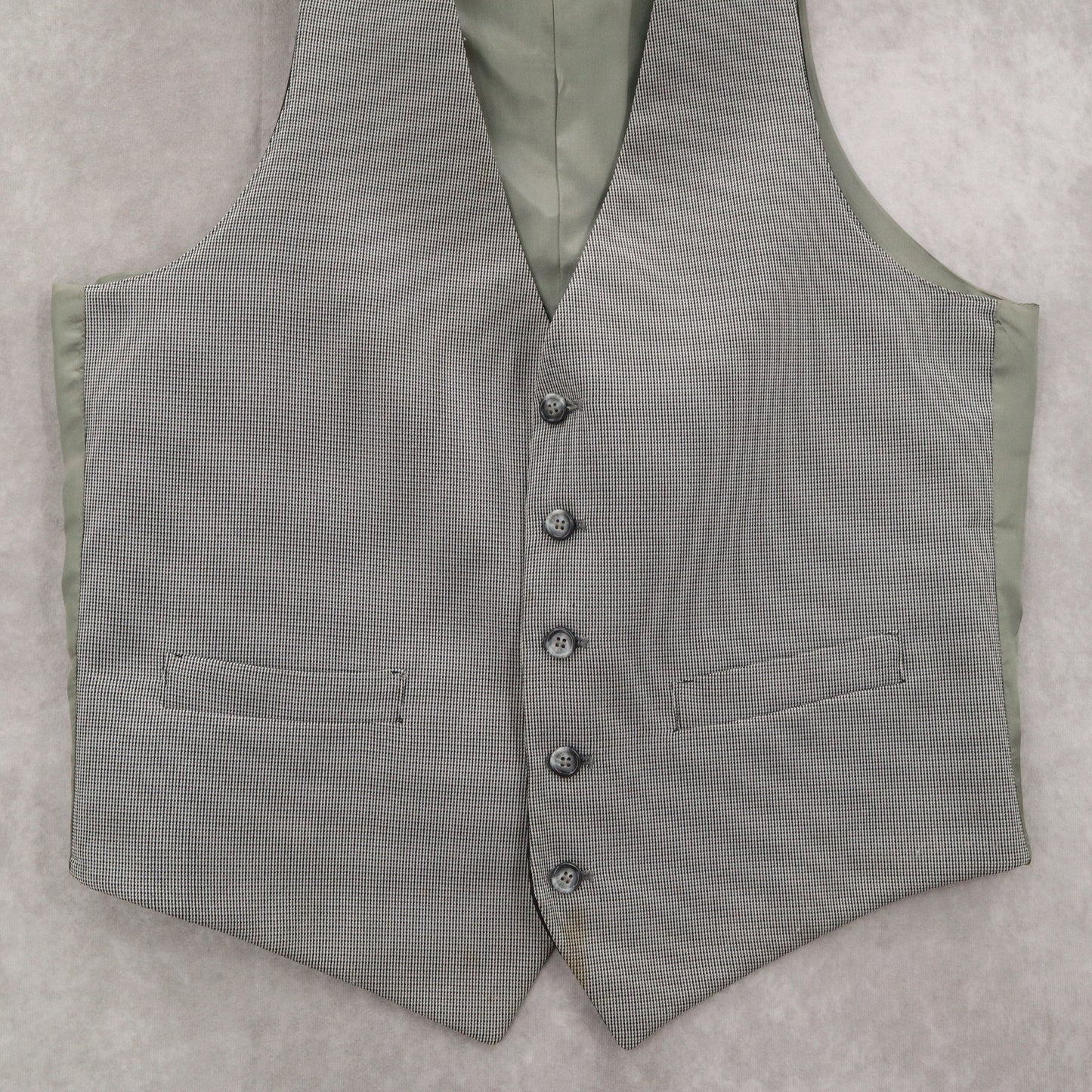 Gray Checker 5 Button Point Bottom Waistcoat Tuxedo Formal Suit Vest Wool Medium