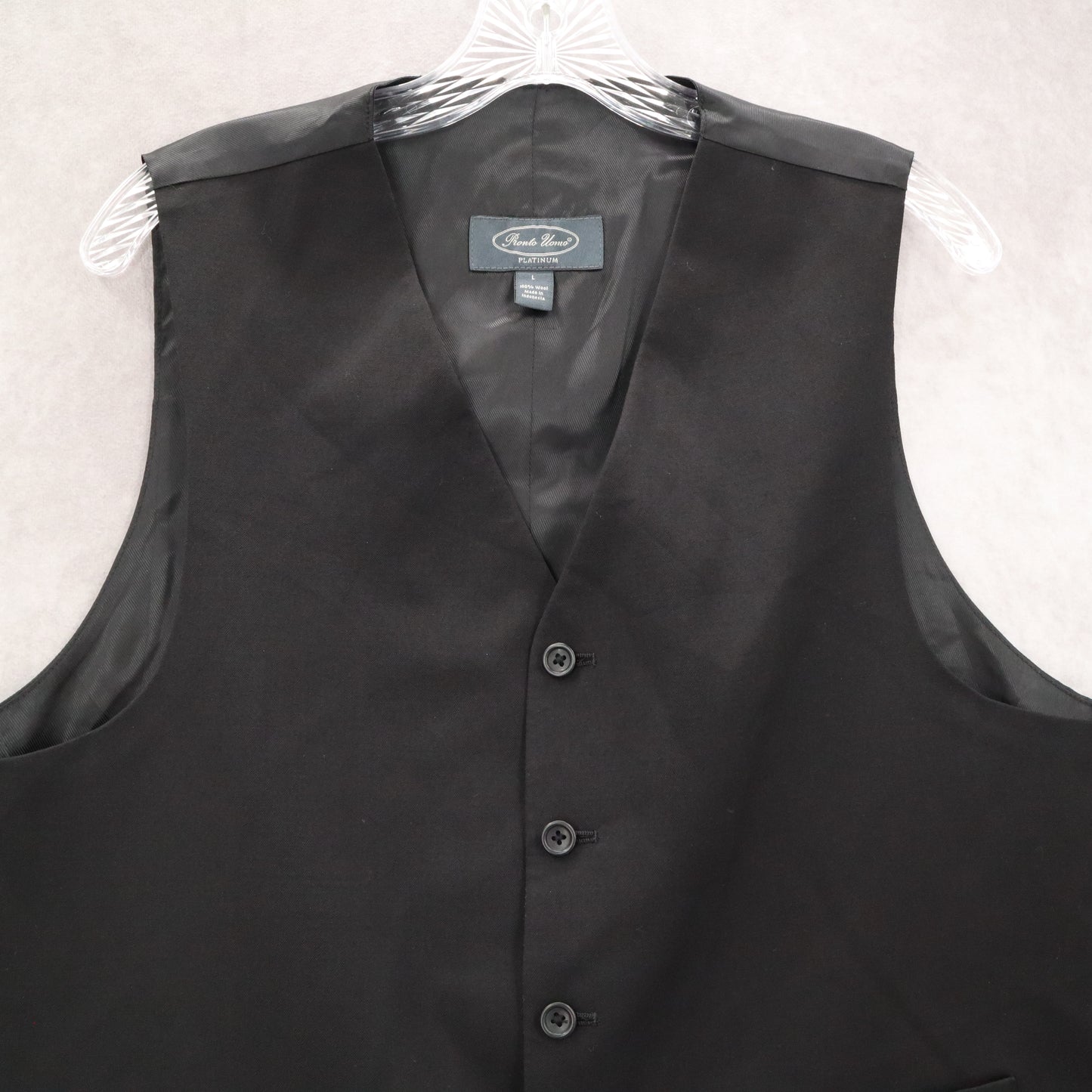 Pronto Uomo Black 5 Button Point Bottom Waistcoat Tuxedo Suit Vest Wool 43R Large