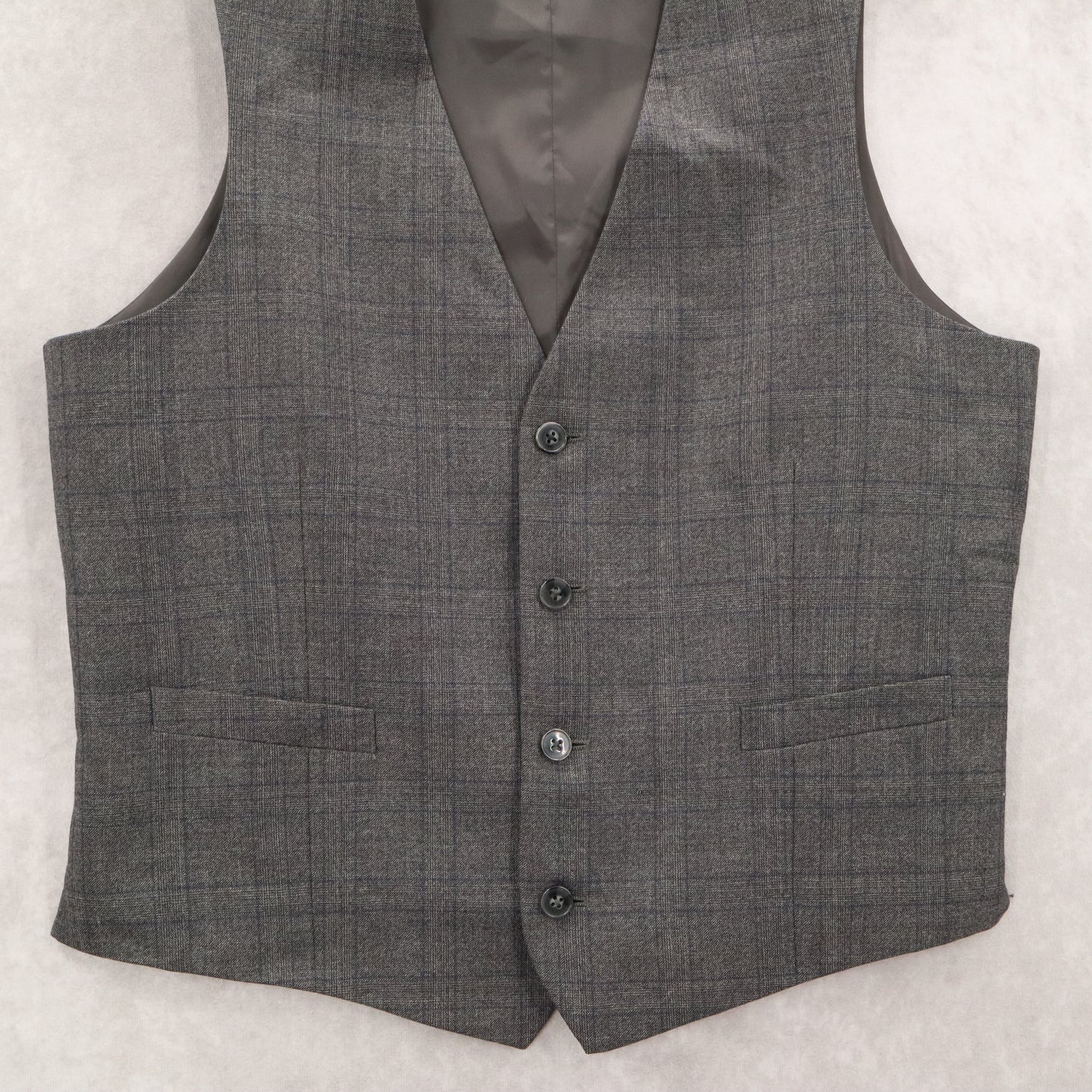 Gray Plaid 5 Button Straight Bottom Waistcoat Formal Tuxedo Suit Vest 39S Small