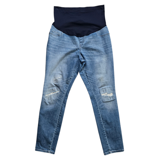 Liz Lange Maternity Blue Distressed Cotton Stretch Jeggings Jeans Pants Large