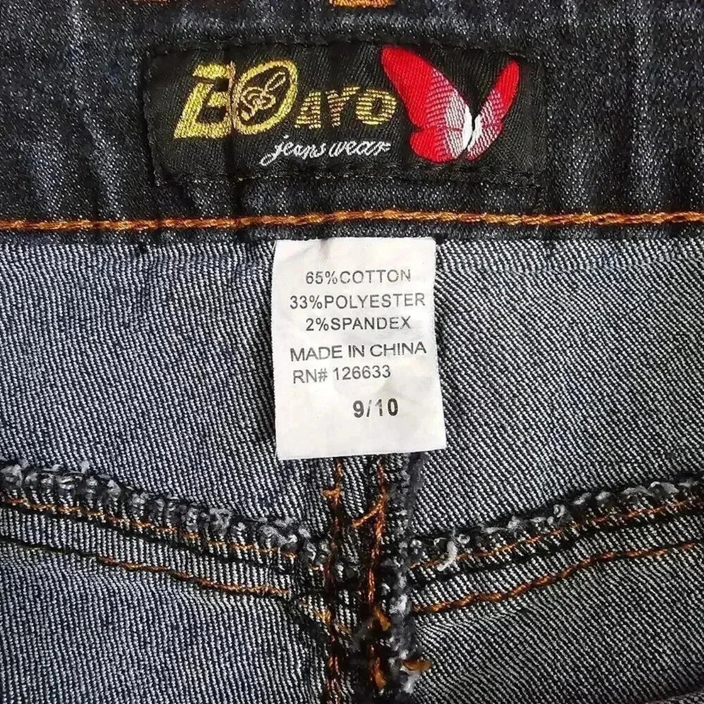Boayo Blue Skinny Pants Denim Bottoms Butterfly Embroidered Jeans Size 9/10