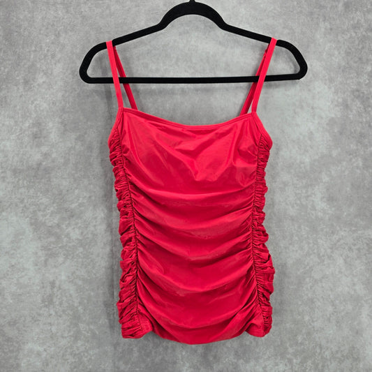 DKNY Red Scrunch Ruched Padded Swimwear Tankini Tank Top S Small