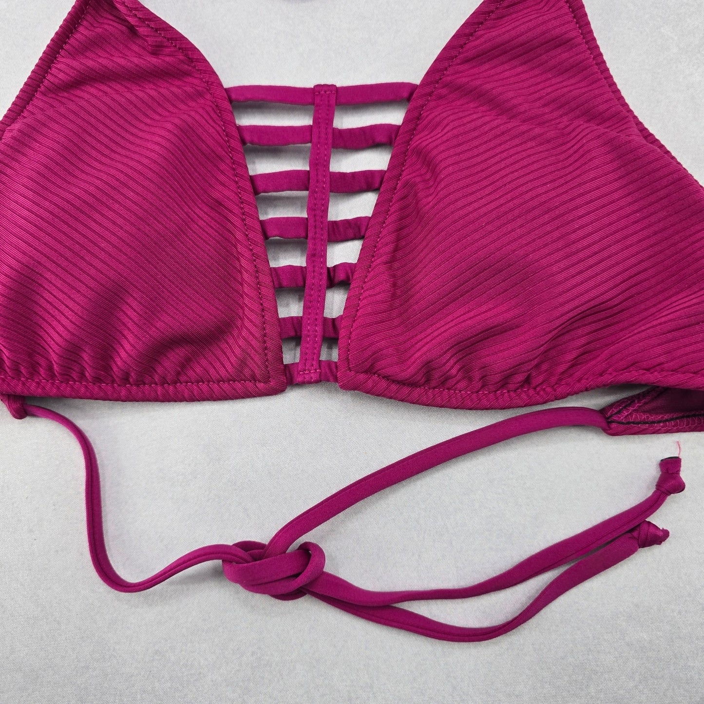 Mossimo Purple Padded Cutout Halter Tie Plunge Bikini Bralette Swim Top S Small