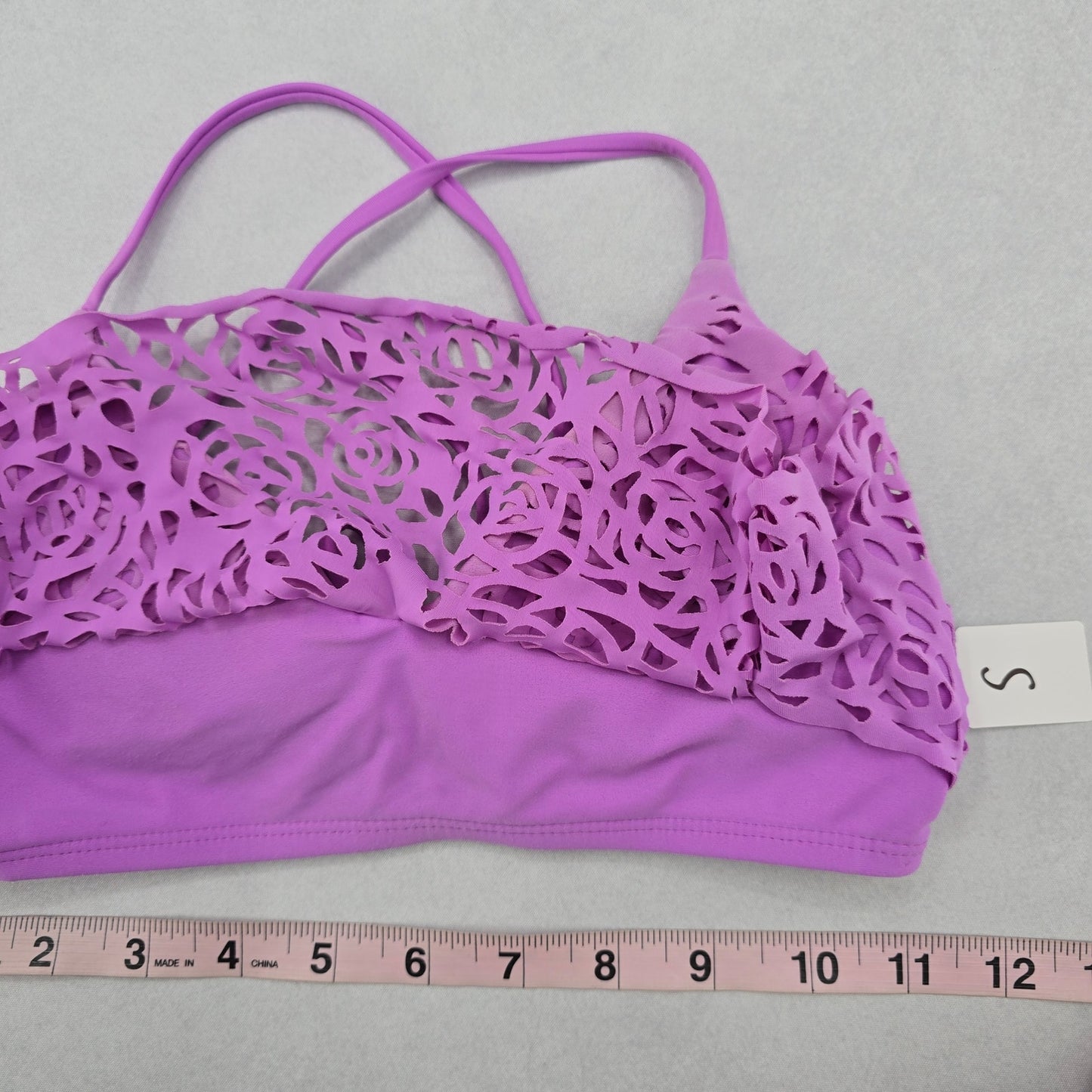 Xhilaration Purple Boho Crisscross Cutout Floral Bikini Bra Swim Top S Small