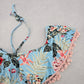 Blue Floral Bra Halter Cold Shoulder Beach Boho Bikini Bralette Swim Top S Small