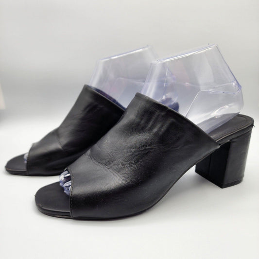 Tally Weijl Black Leather Mules Slide Pump Heels Shoes Sandals Size 38