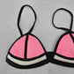 Black Pink Mesh Boho Triangle Padded Swim Sports Bra Beach Bikini Top M Medium