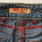 158. XOXO Blue Straight Bootcut Flare Gold Sequin Denim Pants Jeans 7/8