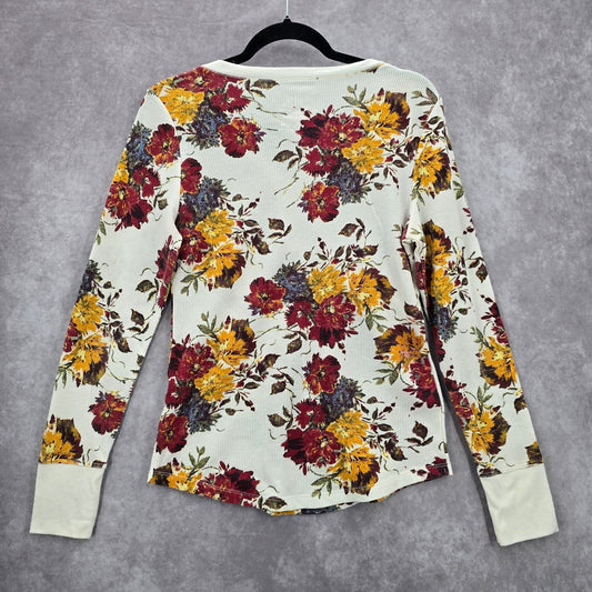 Time and Tru White Floral Long Sleeve Boho Thermal Sweater Cardigan Top Medium
