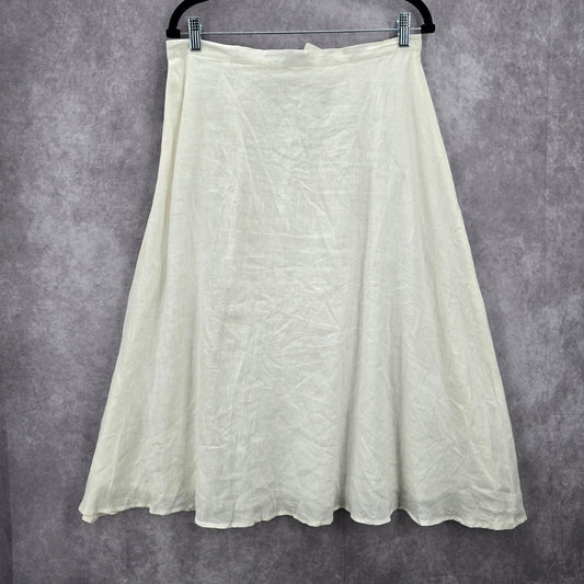 Preston & York White Linen Cotton Knee Length Flare Boho Skirt Medium M 10