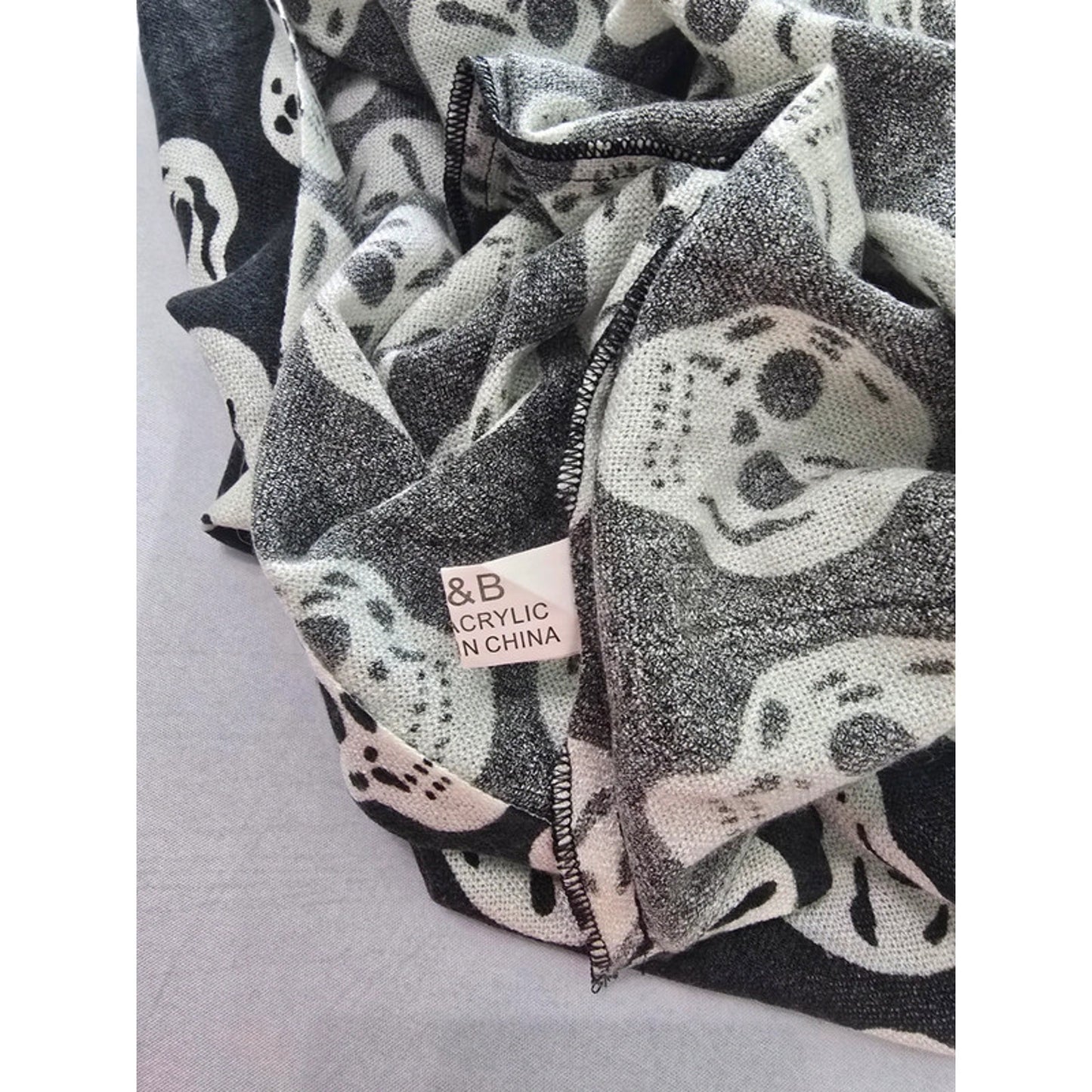 Black Skull Printed Large Gothic Grunge Infinity Scarf OSFM