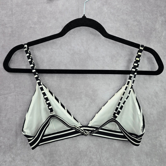 Shein Black White Stripe Triangle Adjustable Hook Bikini Top Swimwear Medium