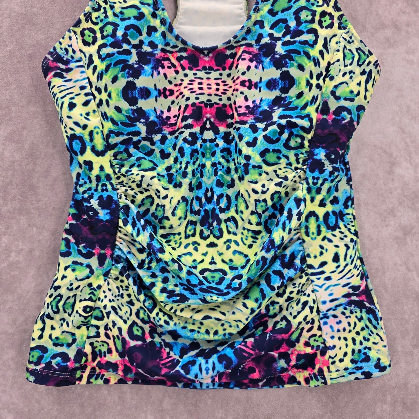 Green Multi Animal Print Padded Racerback Swimwear Tankini Top Extra Small XS