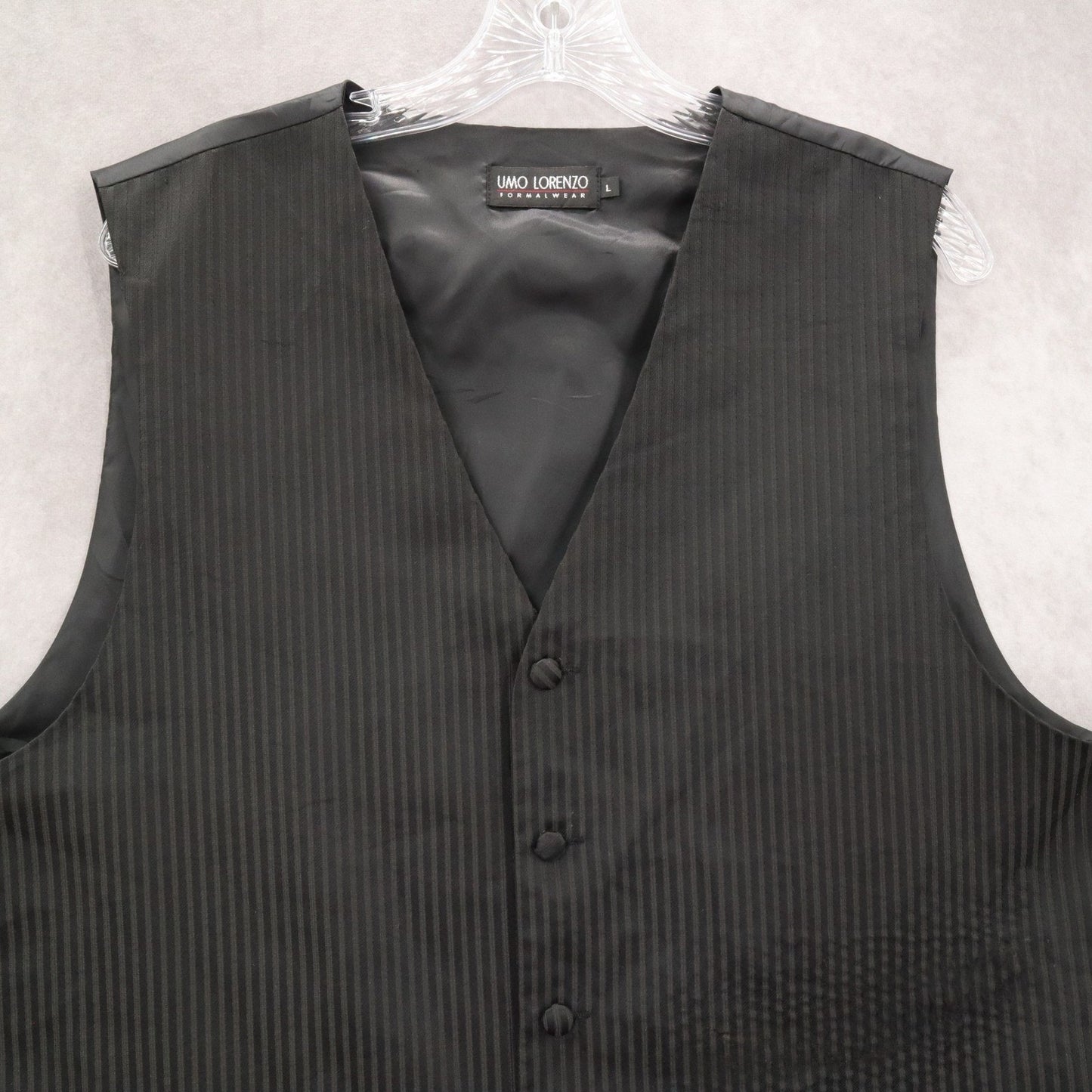 Umo Lorenzo Black 4 Button Stripe Welt Point Waistcoat Tuxedo Suit Vest L 46R