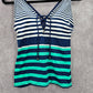 Liz Claiborne Blue Green White Stripe Padded Swimwear Tankini Top S Small