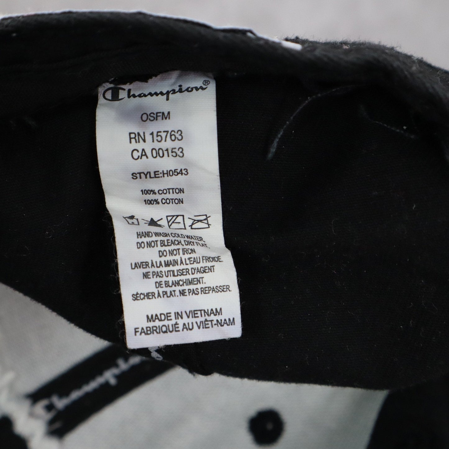 Champion Black Authentic Athleticwear Adjustable OSFM Cotton Baseball Cap Hat