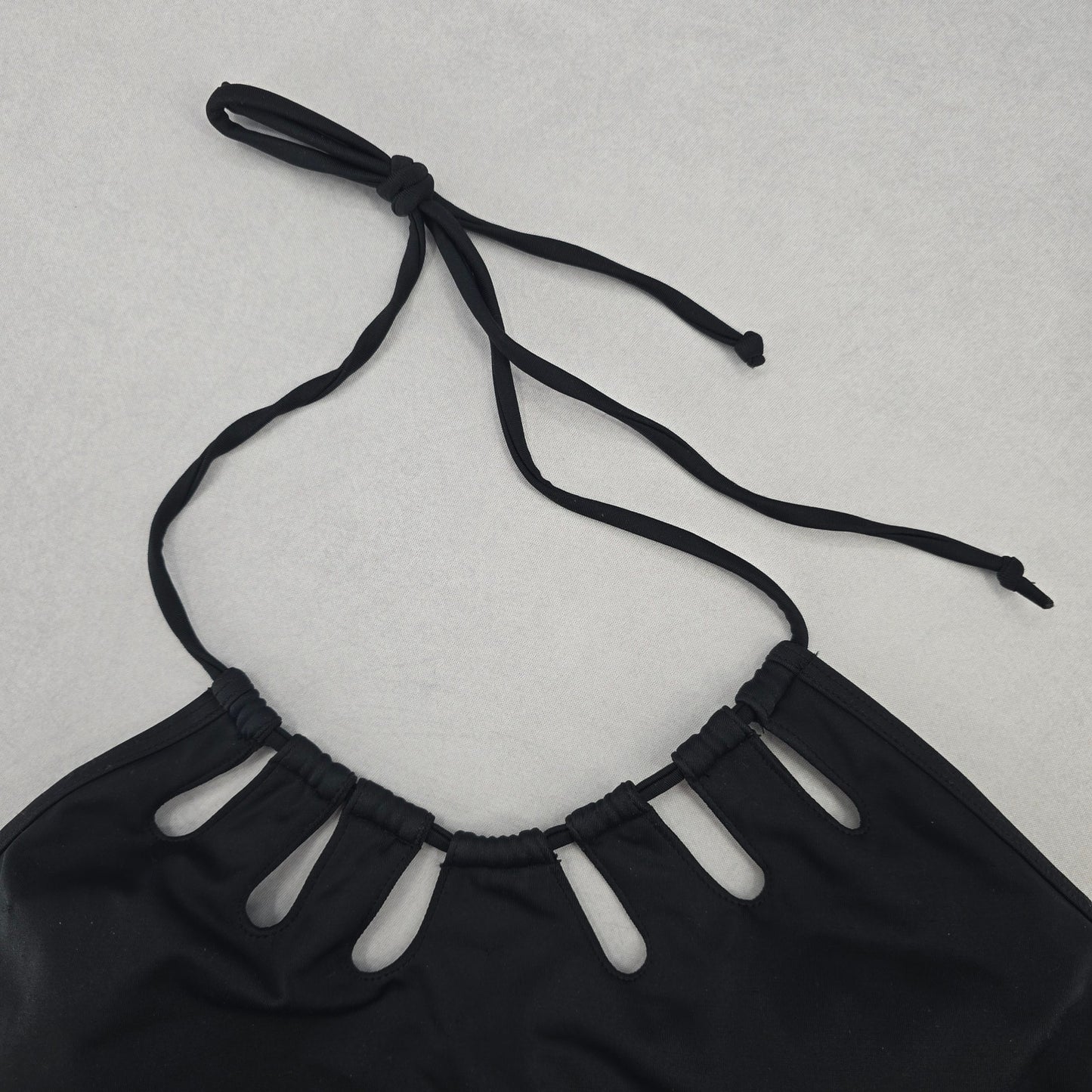 LA Hearts Black Cutout Tie Padded Swim Sports Bra Beach Bikini Top M Medium