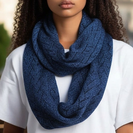 Y2K Vintage Infinity Blue Herringbone Fairy Romantic Whimsy Wrap Shawl Scarf OS