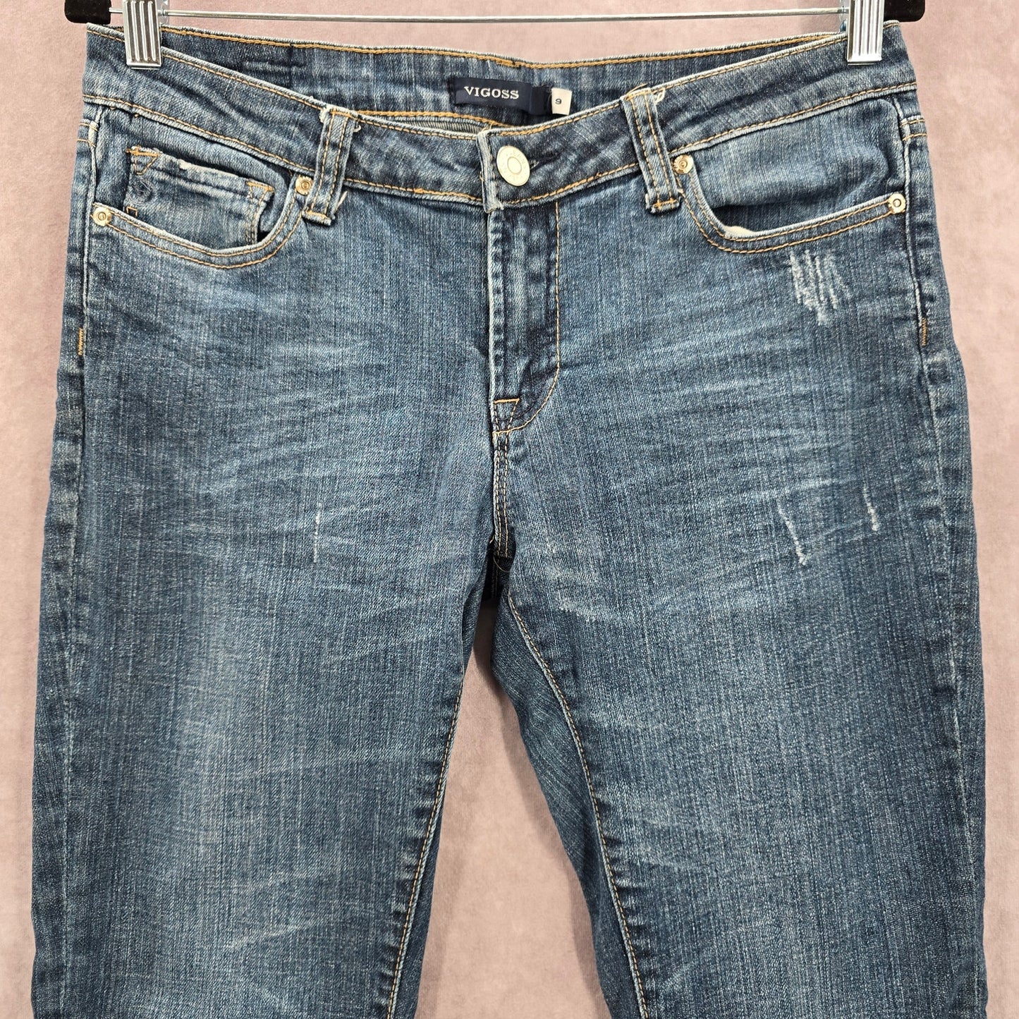 Vigoss Blue Skinny Distress Tapered Cotton Denim Jeans 9