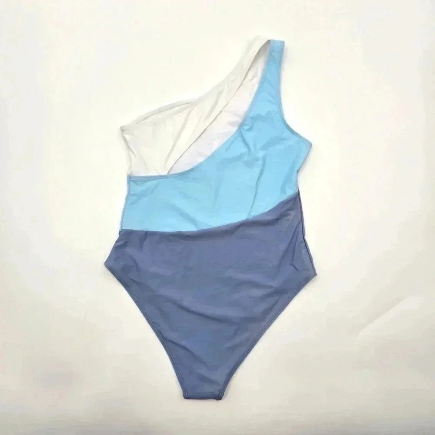 Shein One Shoulder Blue White One Piece Swimsuits Bathing Suit Medium