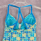 Blue Circle Print Crisscross Scrunch Tie Padded Swimwear Tankini Top Small 6