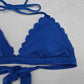 Shekini Blue Scallop Halter Tie Padded Swim Sports Bra Beach Bikini Top M Medium