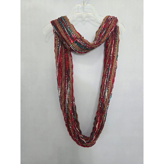 Red Multicolor Sparkly Textured Cottage Infinity Scarf OSFM