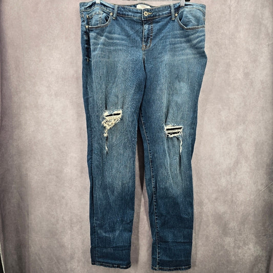 029. Torrid Denim Blue Distress Straight Tapered Denim Pants Jeans 24XT