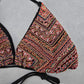 Black Bead Embroidered Halter Tie Active Sports Bikini Boho Beach Top S Small