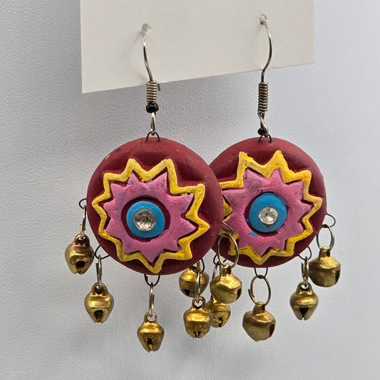Clay Hand Painted Bells Hook Earrings Fashion Jewelry