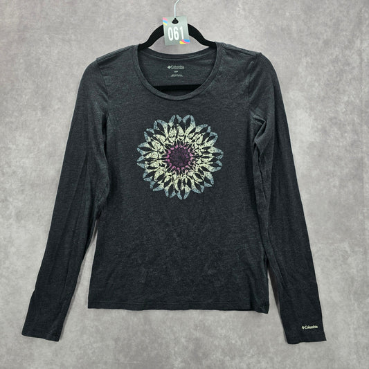 061. Columbia Gray Floral Long Sleeve Tshirt Top Small