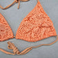 Orange Lace Crochet Eyelet Tie Sports Bra Bikini Bralette Swim Top S Small