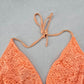 Orange Lace Crochet Eyelet Tie Sports Bra Bikini Bralette Swim Top S Small
