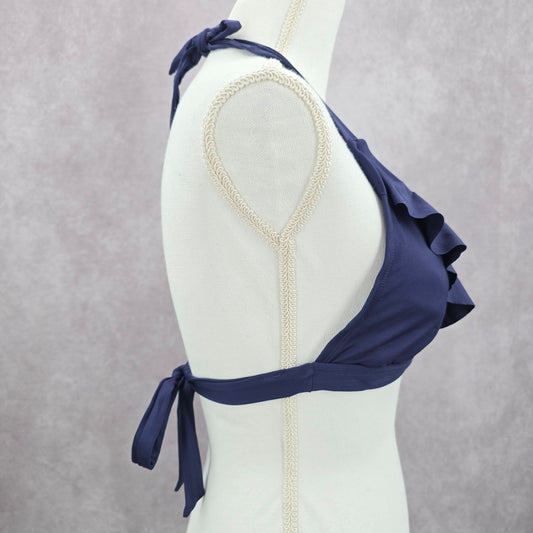 Kona Sol Blue Padded Tie Ruffle Bikini Top Swimwear Medium