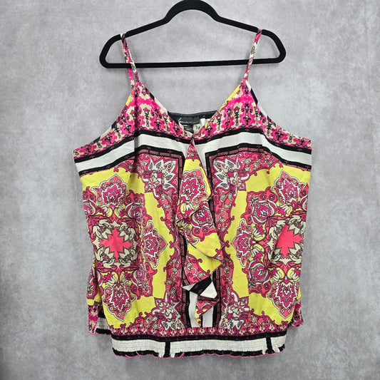 Lane Bryant Pink Floral Ruffle Sleeveless Top Size 26/28 3X