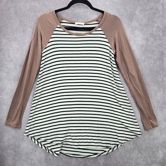 Reborn J Tan Black White Stripe Long Sleeve Boho Y2K Retro Blouse Top Medium