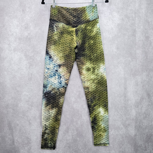 Derek Heart Green Gray Honeycomb Activewear Leggings Pants Bottoms Small