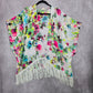 OP White Floral Fringe Boho Beach Swim Cover Up Duster Kimono XL Extra Large