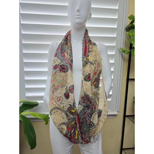 Cream Paisley Multicolor Floral Boho 90s Y2K Whimsy Infinity Scarf OSFM